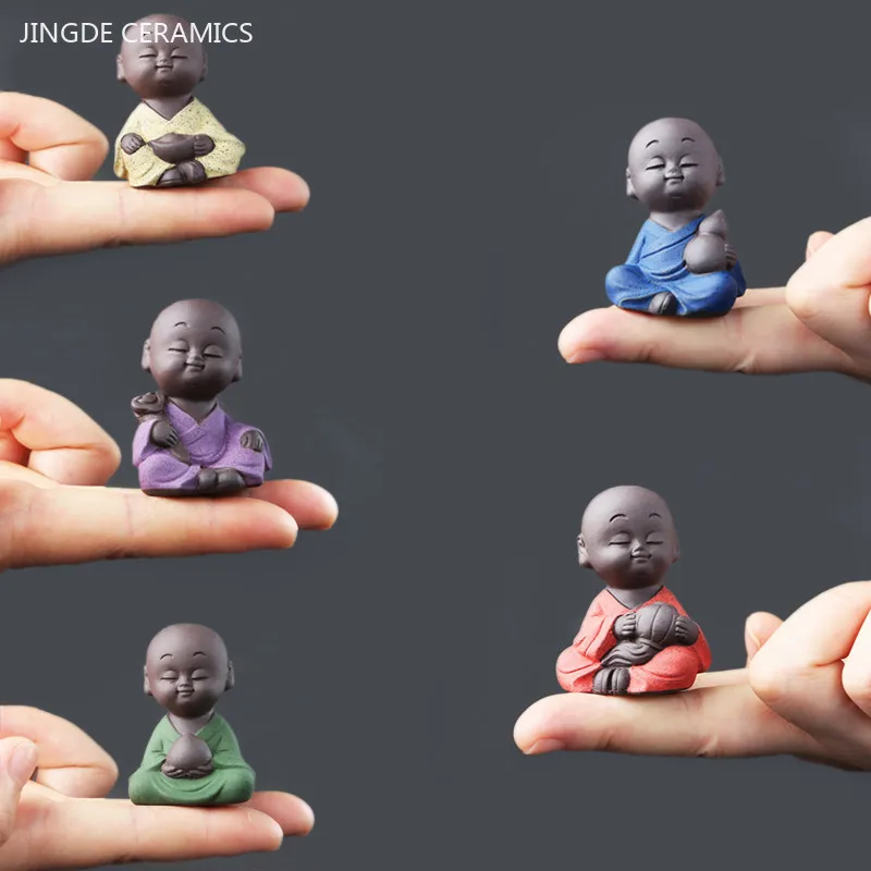 Purple Clay Little Monk Tea Pet Creative Fingertip Mini Ornaments Handmade Bonsai Fish Tank Decoration Tea Tray Decor Crafts