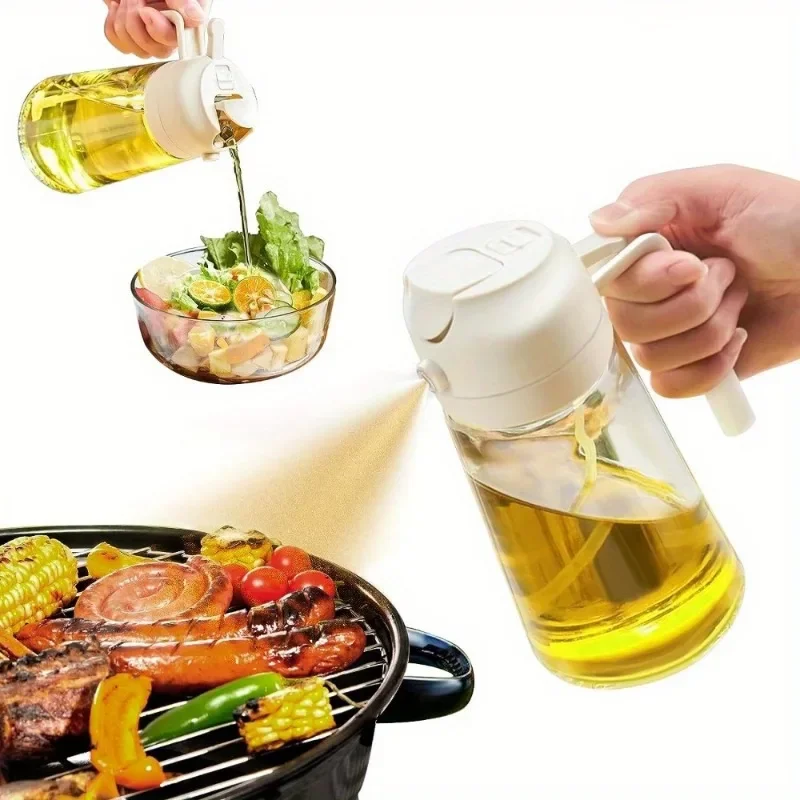 

Kitchen Olive Oil Dispenser Bottle, 2 in 1 Cooking 17oz/500ml Glass Oil Spray Bottle, BBQ Food Grade