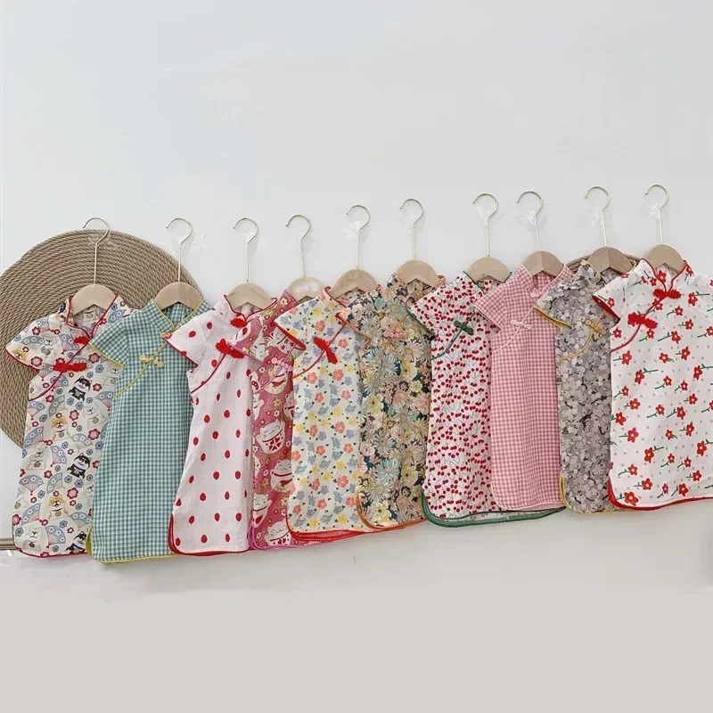 Summer Cheongsam Girl Dress Traditional Chinese Clothes Baby Vestidos Children Modern Qipao Kids Hanfu Tang Girls Casual Dresses