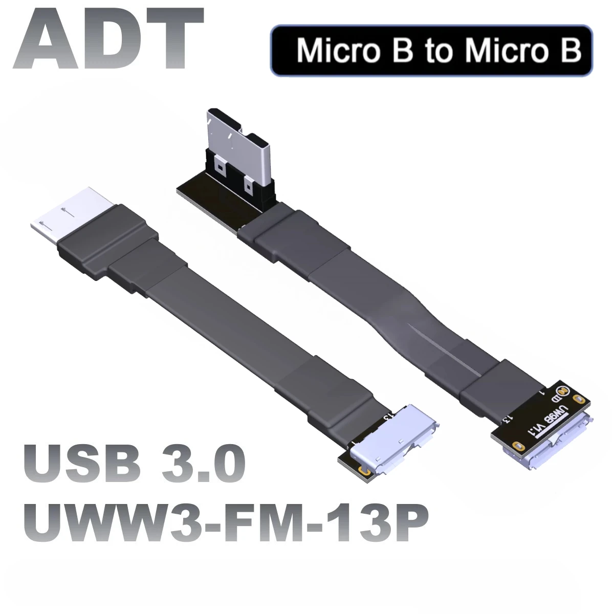 ADT USB 3.0 Male to Female Flat Extension Cord Micro-B to Micro-B Ribbon Cable 1.5A HDTV AV Aerial Drone Micro USB3.0 Hard Drive