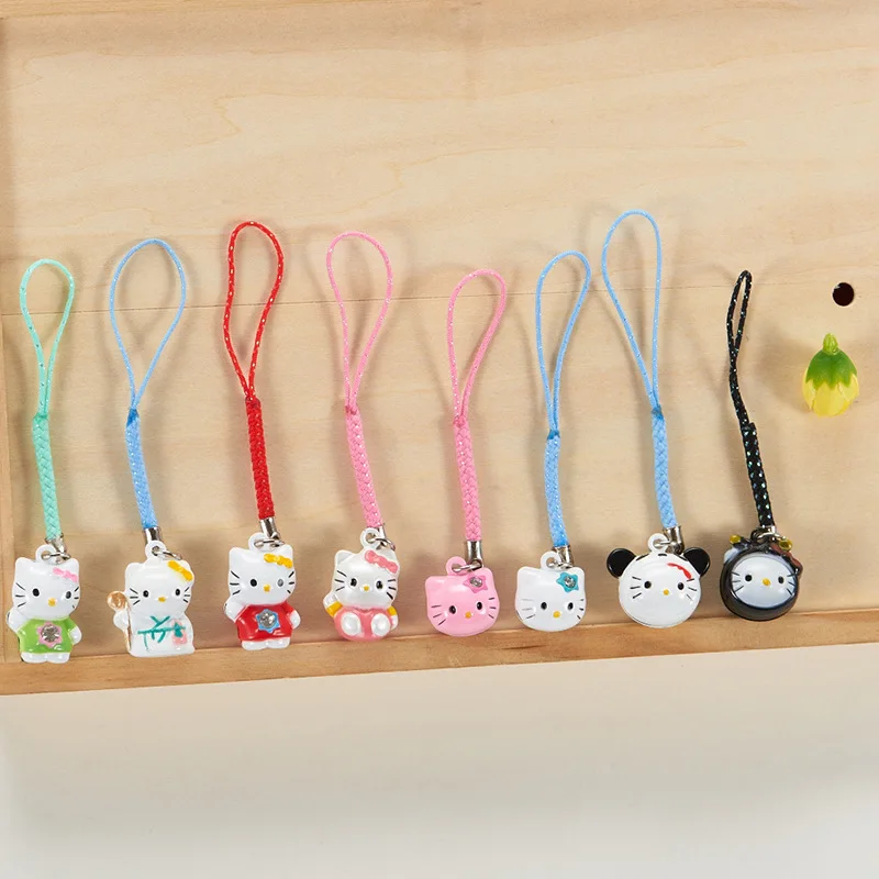 Cartoon Hello Kitty Bell Pendant Keychain Sanrio Kitty Series Mobile Phone Accessories for Women Backpack Accessories