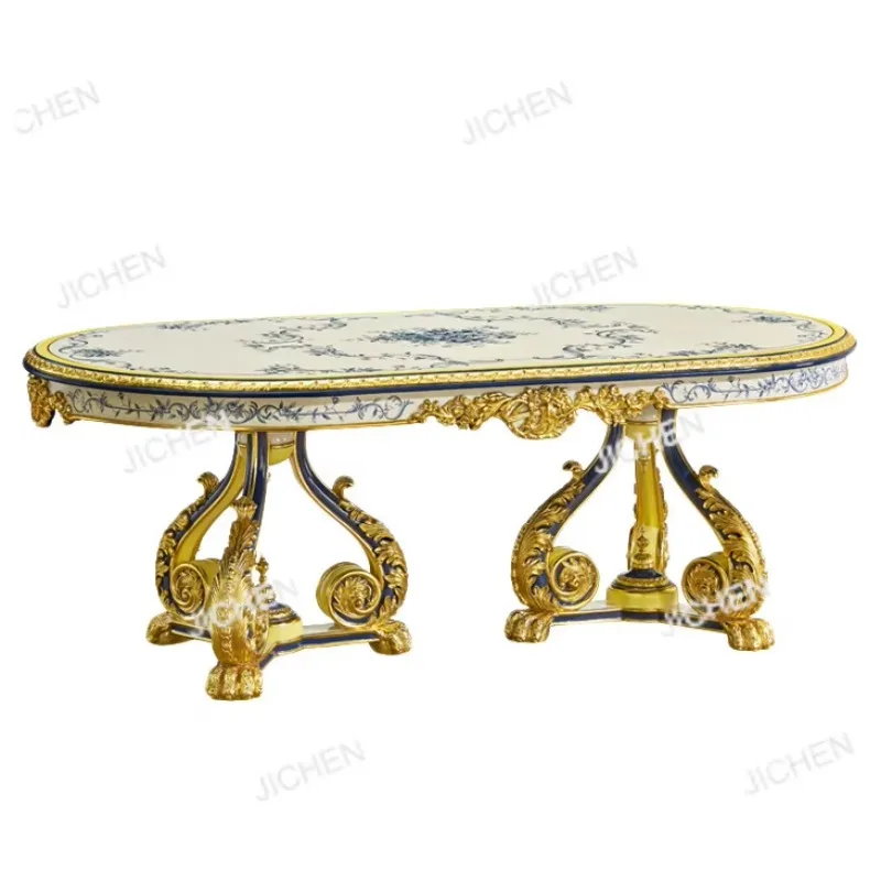 

JCQ Neu Round Dining Table Round Carving Process Solid Wood Decoration Flower Several Villa Home Dining Table