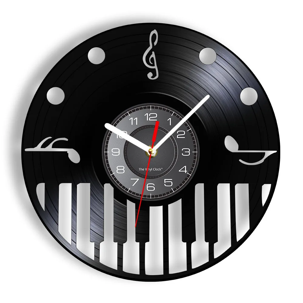 Piano Keys and Treble Clef Vinyl Record Wall Clock Pianist Musical Artist Studio Room Wall Decor Vintage Clock Piano Wall Art