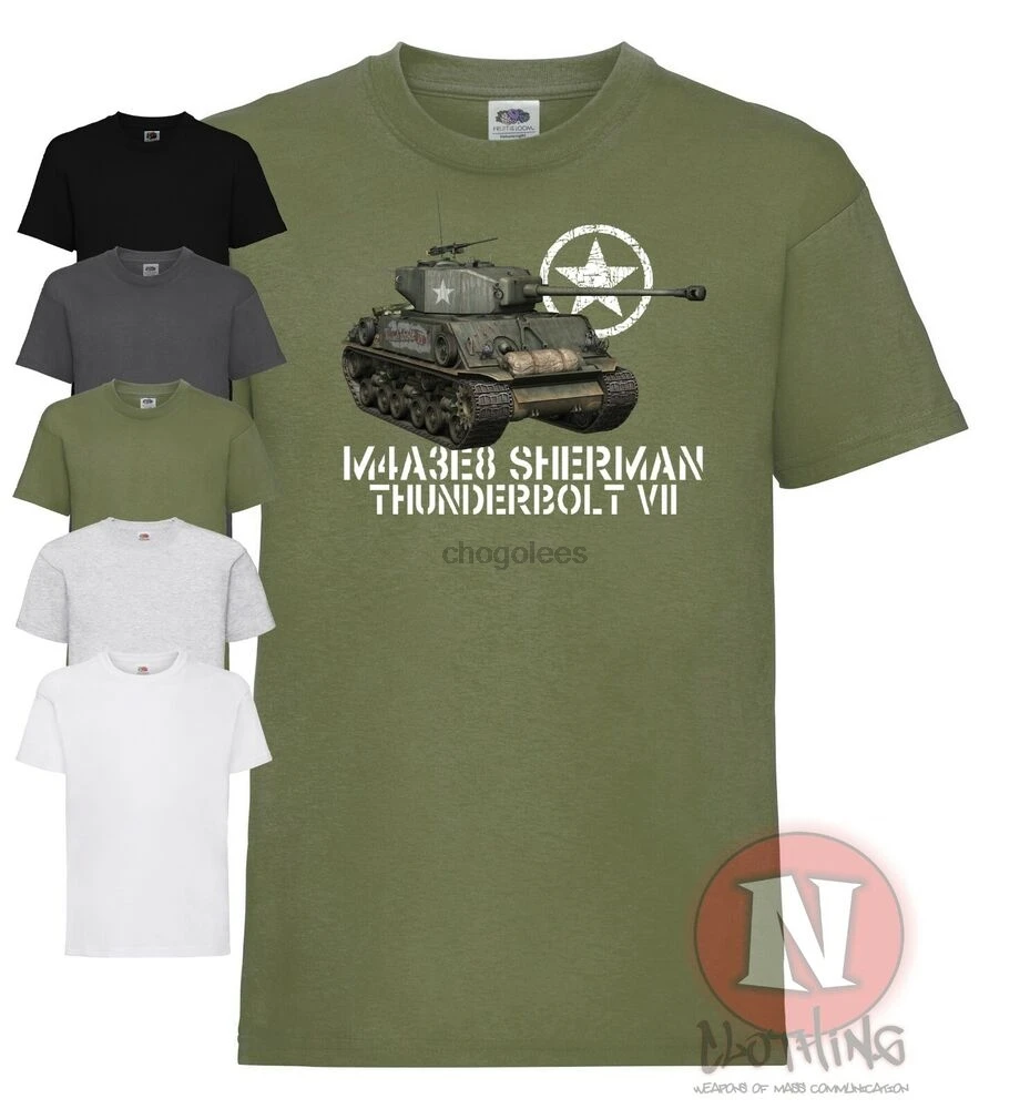 M4 Sherman Thunderbolt tank T-shirt WW2 US army Allied military vehicle kids tee