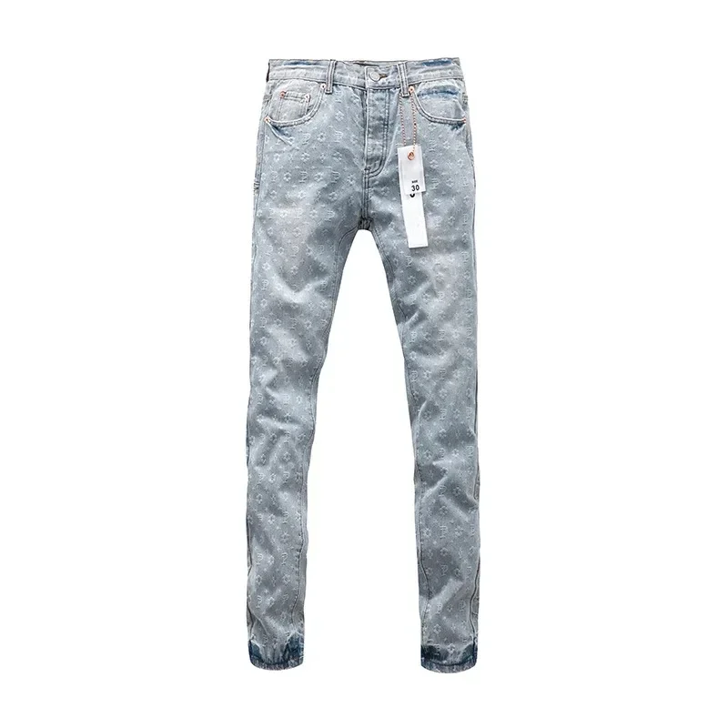 ROCA ungu baru kualitas terbaik Jeans merek American Top Street Mode Monogram cetak bergaya dan celana ramping