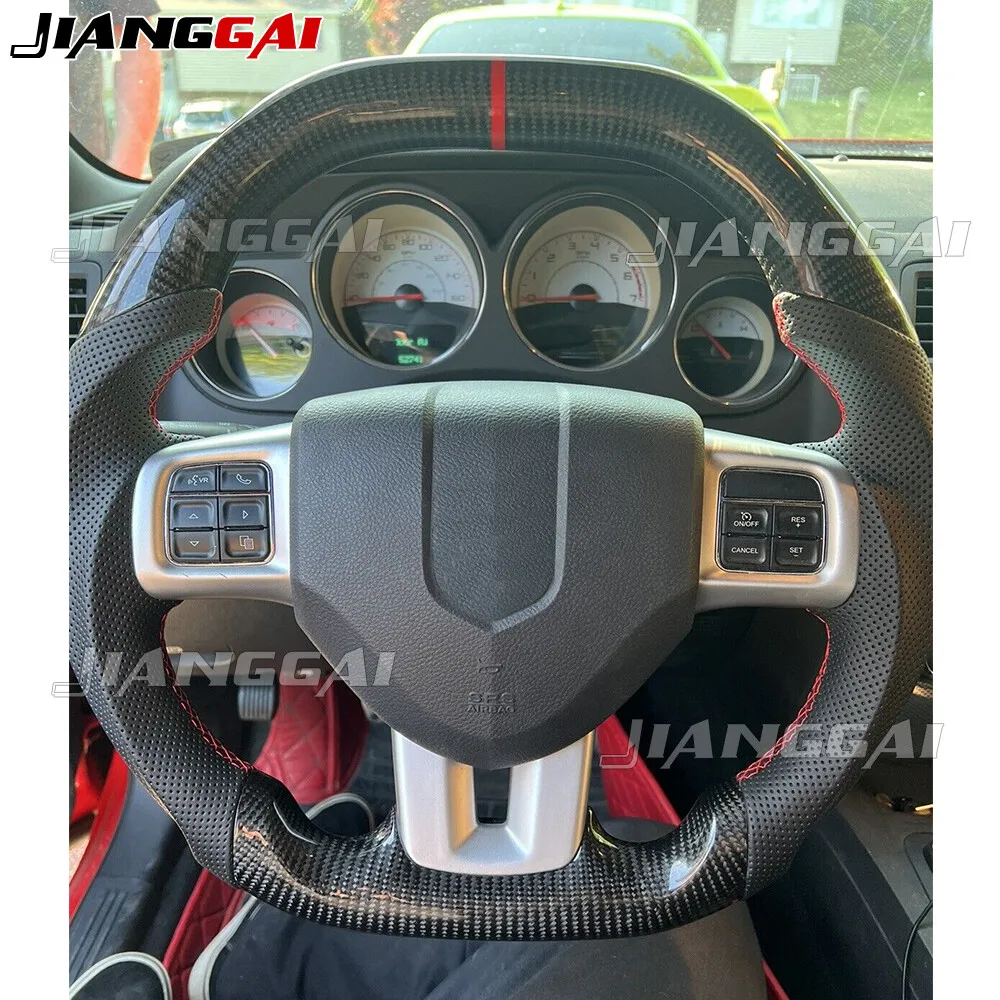 

HandMade Carbon Fiber Car Sports Steering Wheel Fit For Dodge Charger Challenger Durango 2011-2014 Accessories Black Leather