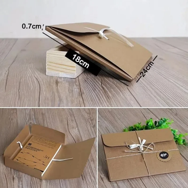 10Pcs 24*18*0.7cm Custom Logo Silk Scarf Gift Paper Box Kraft Paper Envelope Bag Postcard Photo CD DVD Packaging Box Scarf Gift