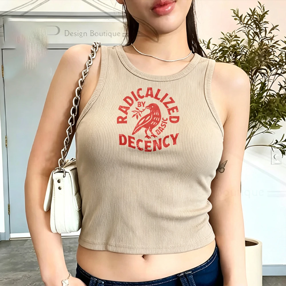 Ribbed Tank Top Y2k Crop Top Camisole Fitted Red Bird Leaf Symbol Radicalized By Basic Decency Feminist Teacher Funny Outdoors