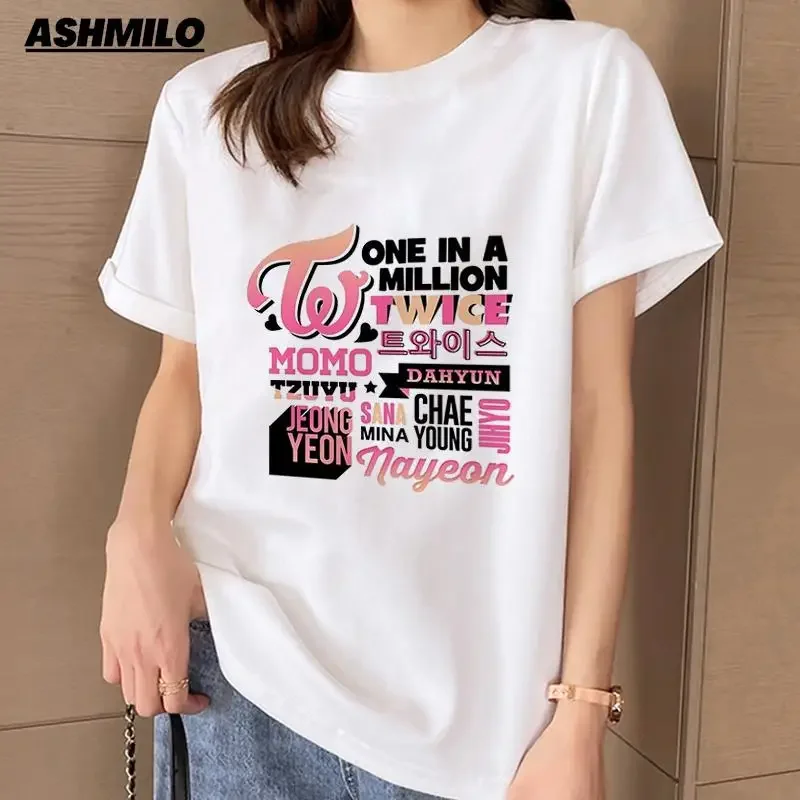 TWICE T Shirt Women Kpop Summer Short Sleeve Tee Korean Fashion Harajuku Aesthetic Cartoon Letter Printed Streetwear Y2k T-shirt