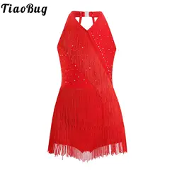 Kids Girls Latin Dance Dress Sleeveless Tassel Cha-cha Samba Salsa Dance Leotard Dress Professional Competition Ballroom Costume