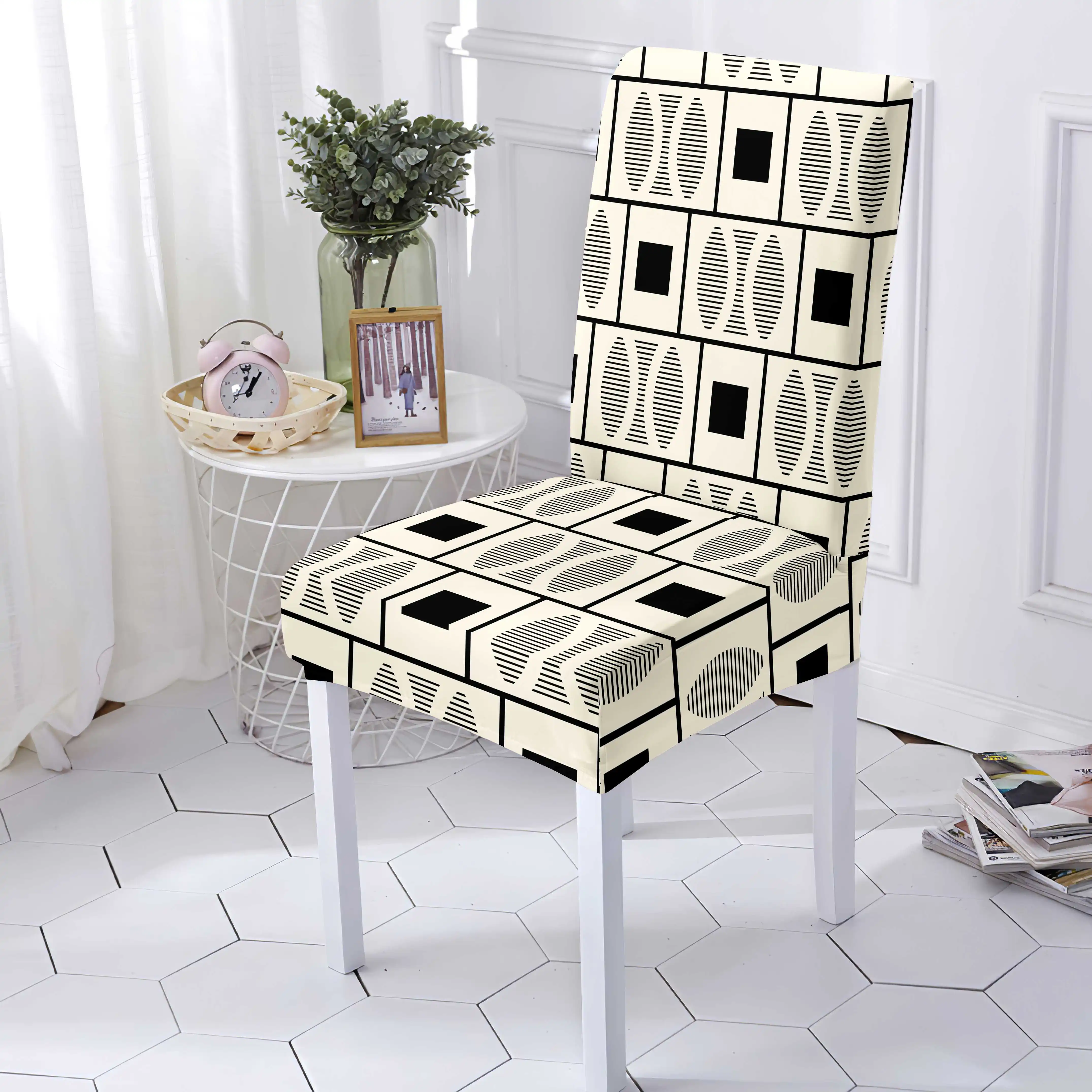 Abstract Geometric Chair Covers Dining Room Stretch Chair Covers Chair Seat Cover Butterfly Chair Covers Fancy Sillas De Comedor