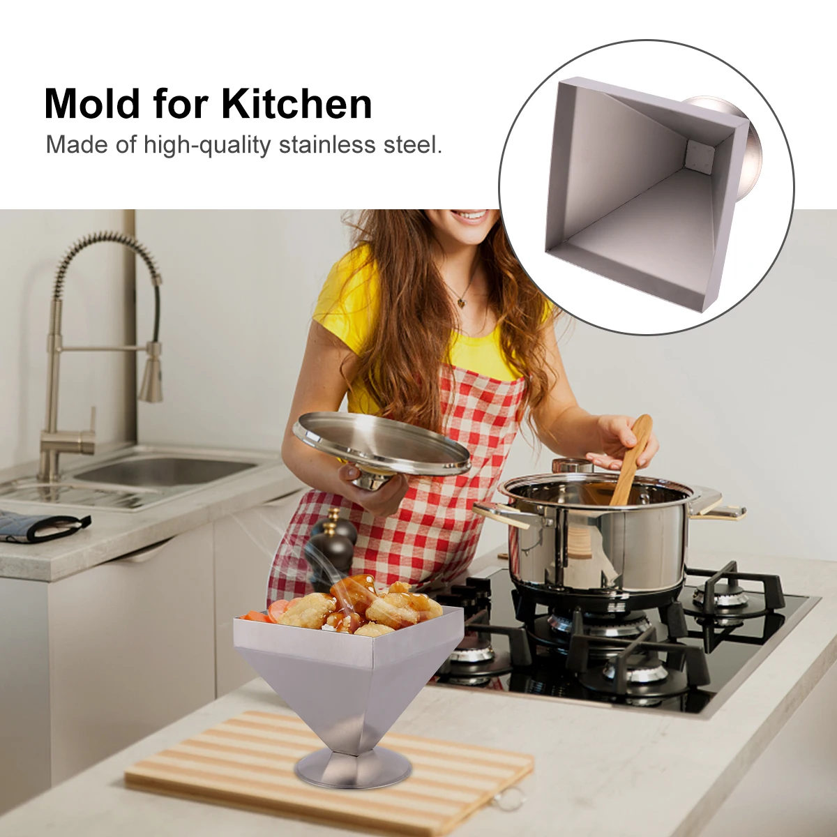 

Pyramid Four Corner Tower Mold Stainless Steel Kitchen Tool for Meat Cake Cold Dish Easy Cleaning Home Restaurant