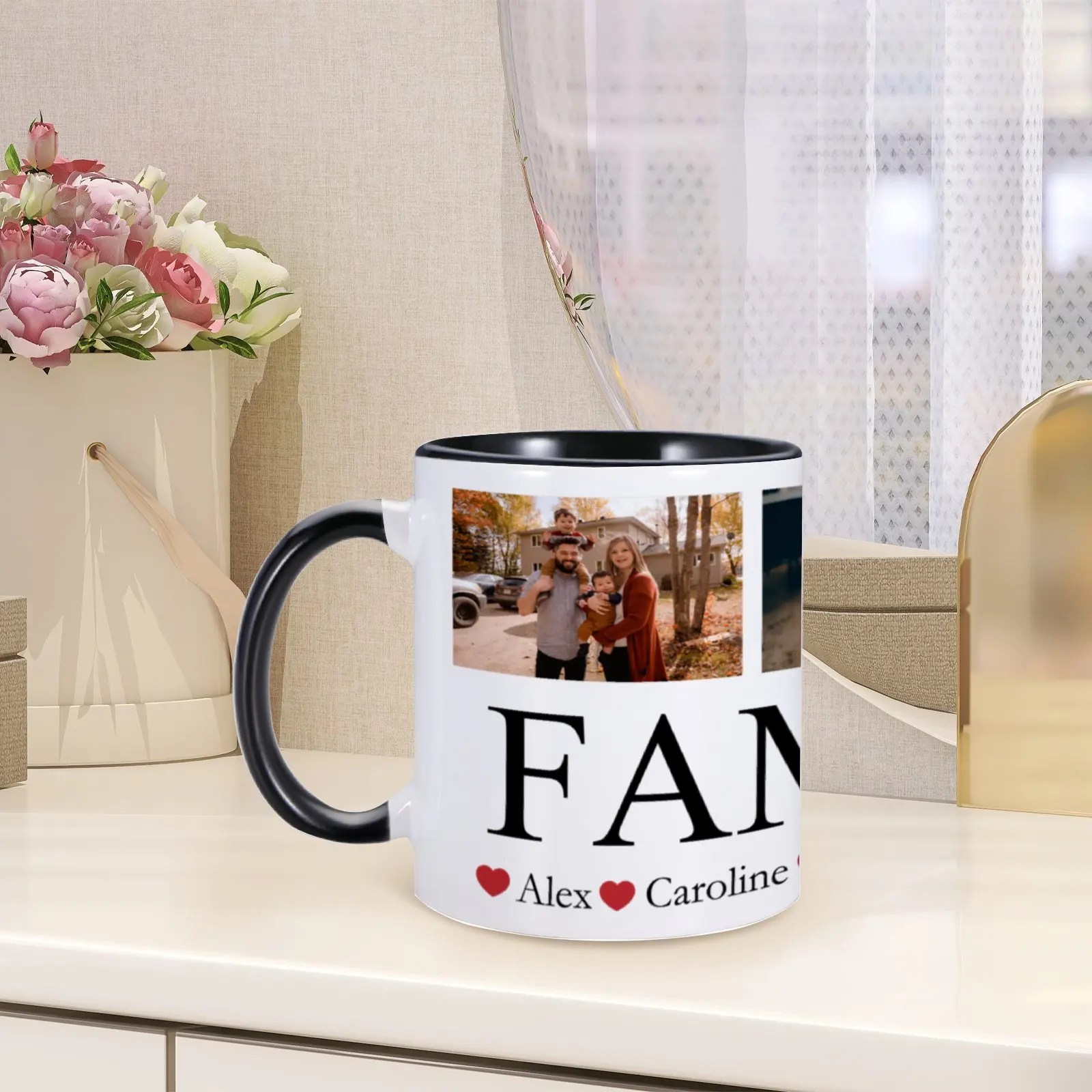 Custom Family Picture Collage Ceramics Mug Personalized 3 Photos Coffee Mugs with Name for Home Office Travel Cup 11 oz Tea Cup