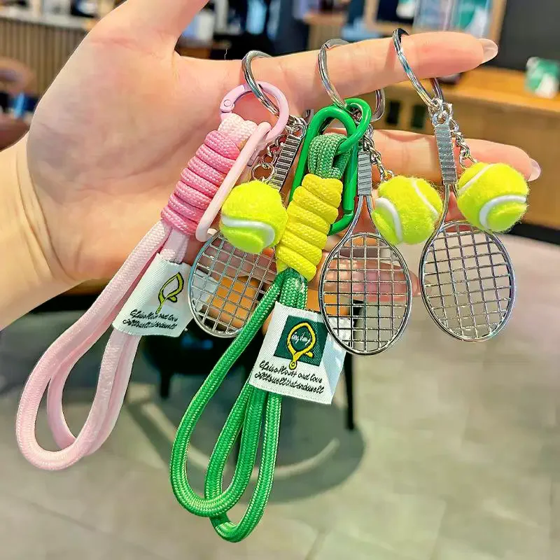 Mini Tennis Racket Pendant Keychain Cute Table Tennis Racket Sport Keyring Key Chain Ring Finder Holer For Teenager Student