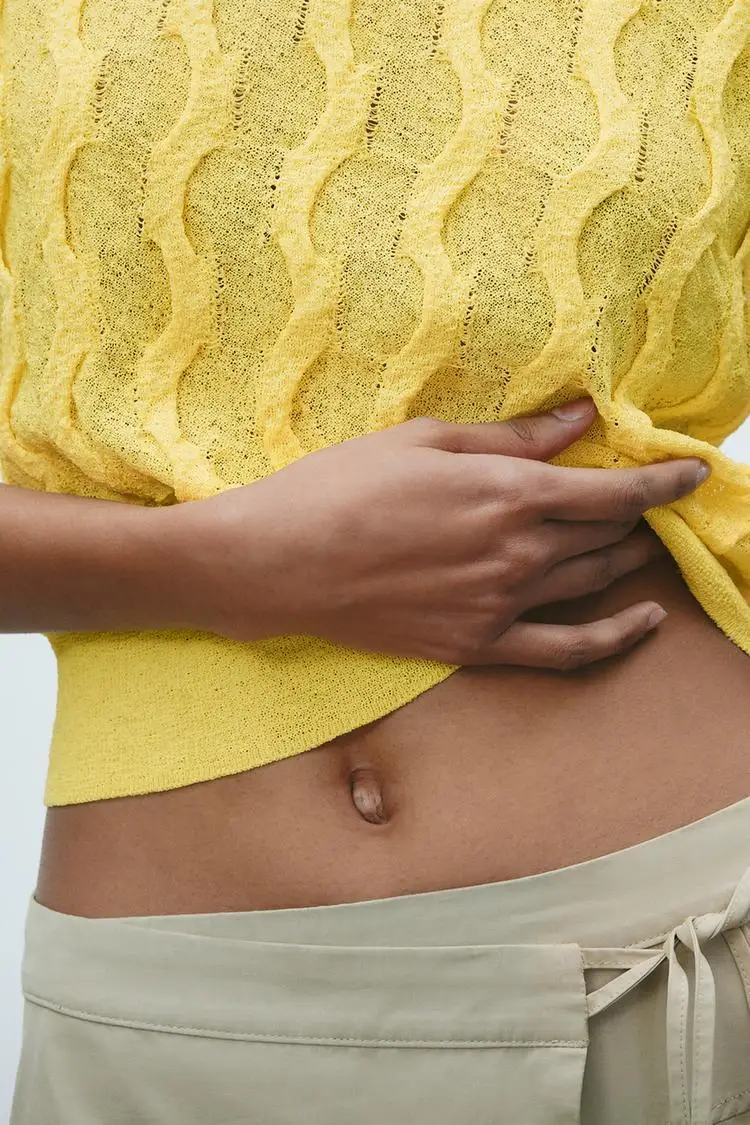 YY26157 ZA25 Summer New Women's Clothing Simple Texture Jacquard Round Neck Short Sleeve Knitted T-shirt Short Top 4737007