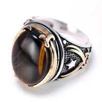 Genuine Solid 925 Silver Rings Cool Vintage Rings Natural Onyx Tiger Eye Big Turkish Rings For Men With Stones Turkish Jewellery