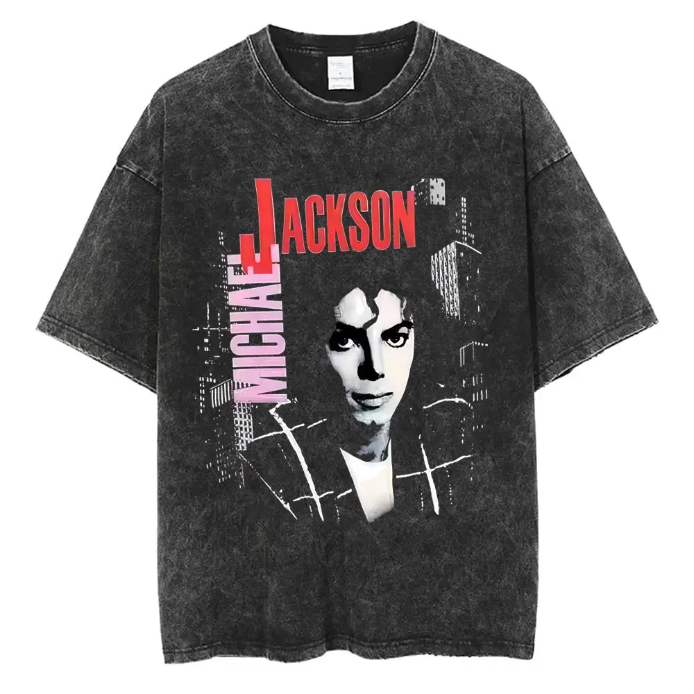 

Washed Vintage King of Pop Michael Jackson Graphic T-shirt Men Casual Retro Cotton T Shirts Male Gothic Rock Oversized T-shirts
