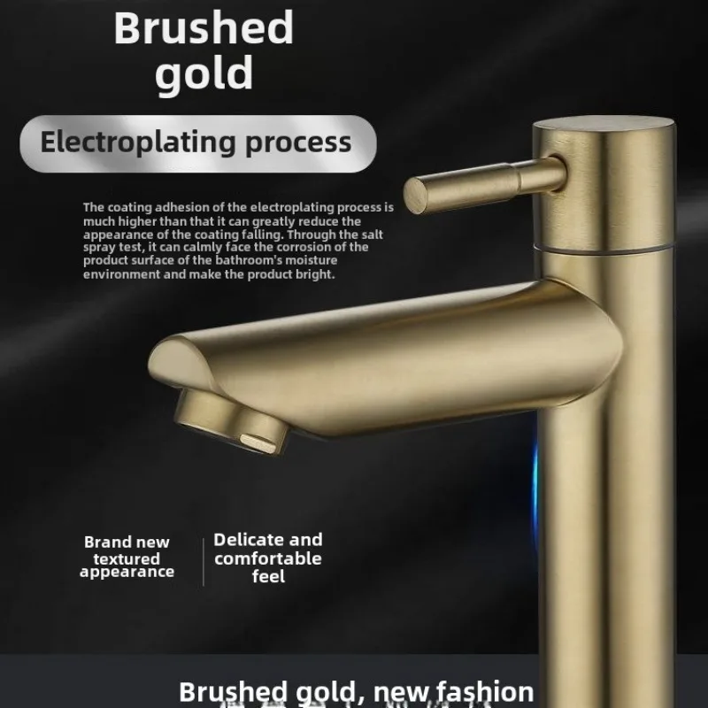 SUS304 stainless steel brushed gold single cold basin faucet bathroom counter basin faucet