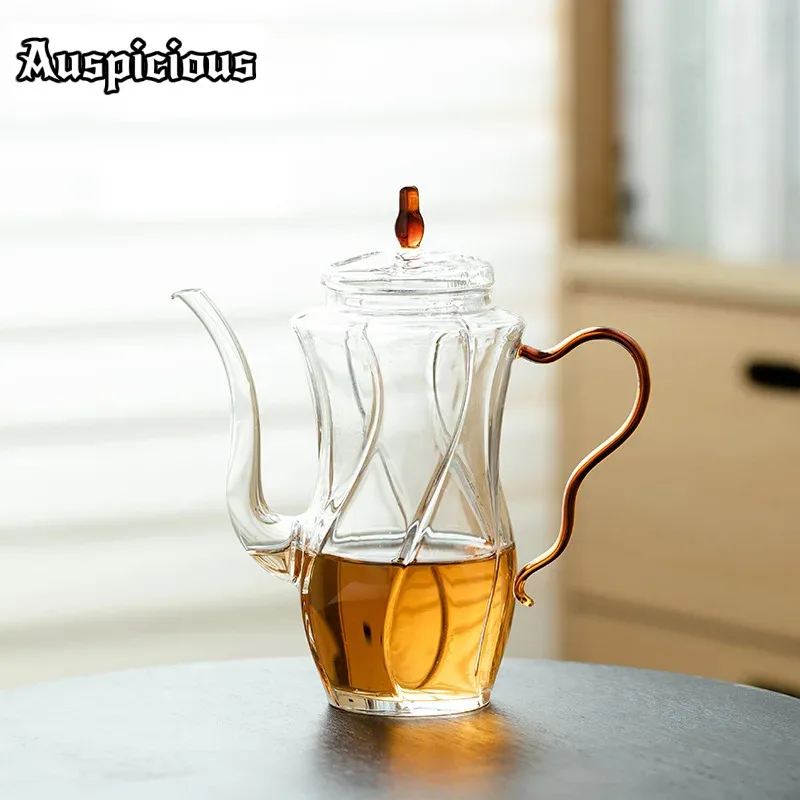 

250ml Aesthetics Glass Hand Held Kettle Imitation Song Flower Petal Pot Exquisite Cold Green Tea Making Pot Heat-resistant Pot