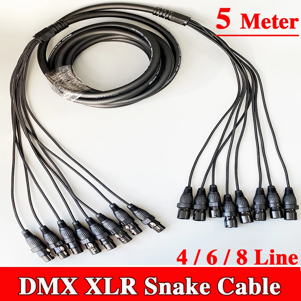 5Meter 4/6/8 Line XLR DMX Snake Cable Audio DJ Stage Lighting Sound Signal Spliter Cable 3Pin Male Female Mixer Mic Multi-media