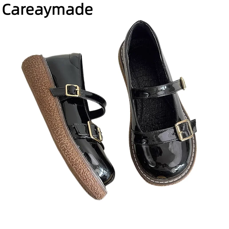 

Careaymade-Genuine leather Women's shoes Lacquer Leather Round Head Flat Bottom Small Leather Shoes Women's Summer Single Shoes