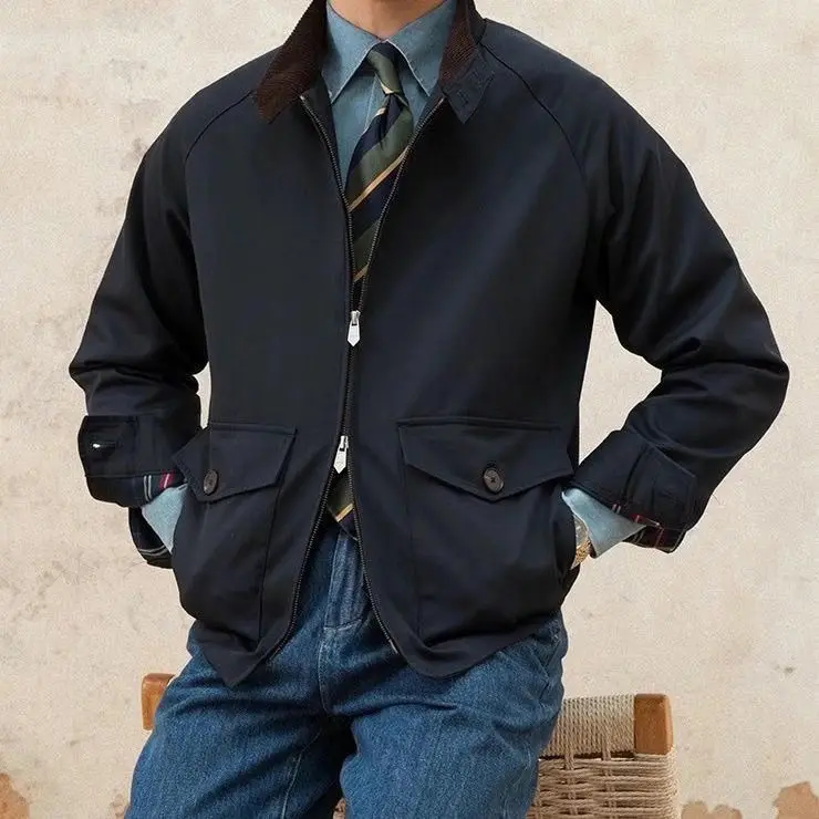 

Spring Autumn G9 Harrington Jacket Men Casual Vintage Workwear Water Resistant Stand Collar Short Coat Trendy Outerwear Tops