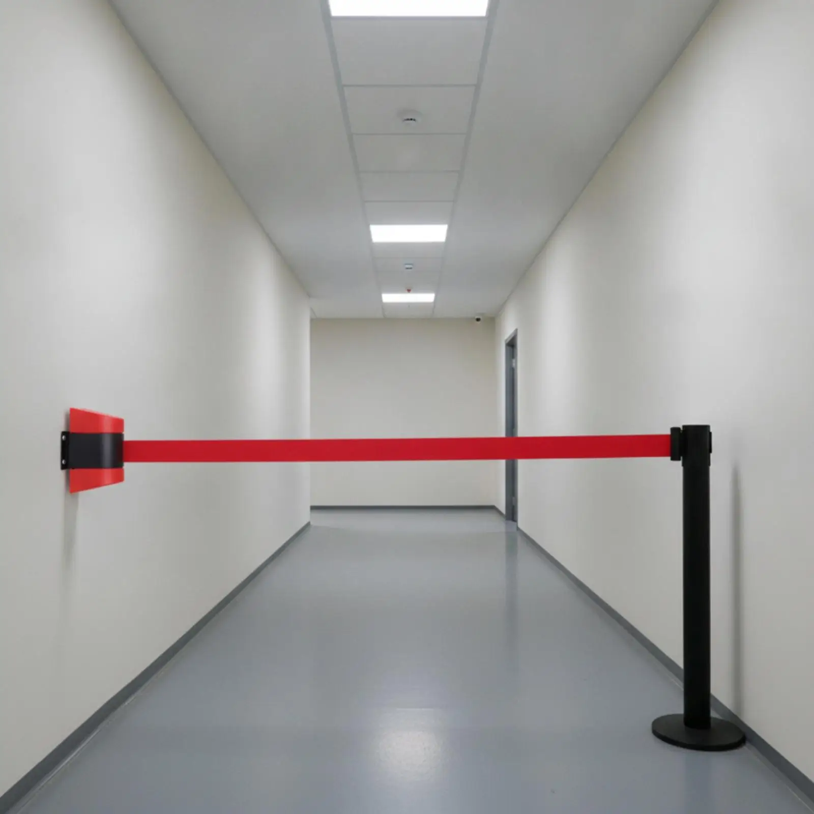Space Saving Wall Mounted Barrier with Retractable Belt Tape for Crowd Control Access Restriction in Corridors
