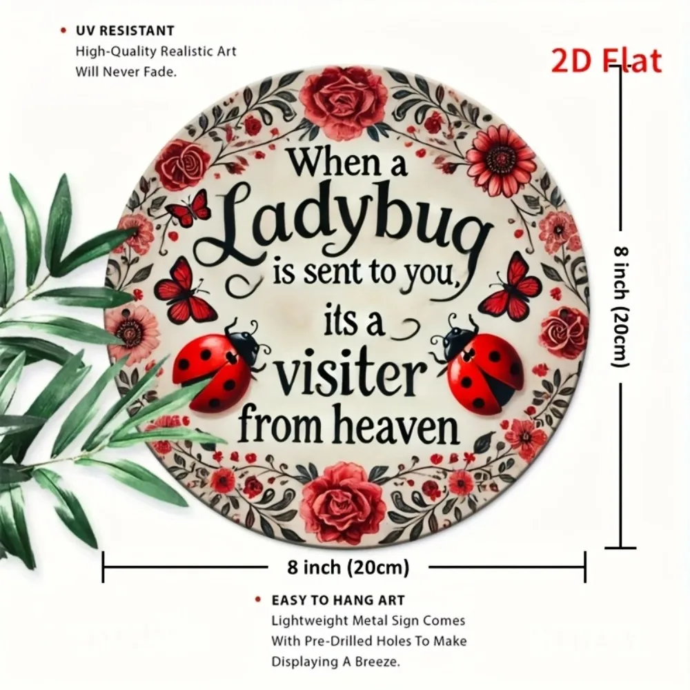 CIFBUY Cute Ladybugs Are Paradise Visitors Aluminum Wall Art Waterproof Wear Resistant Round Metal Sign For Home Office Bedroom