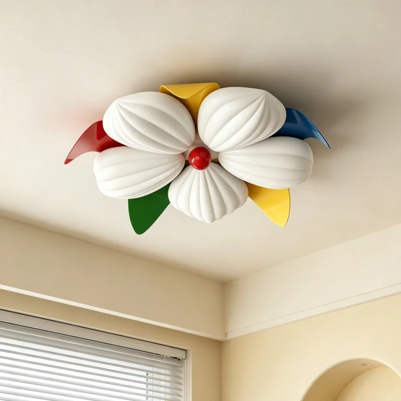Full-Spectrum Eye-Protection Creative Cream-Style Flower Bedroom Light Cozy Children's Room Light Colorful Ceiling Light Fixture