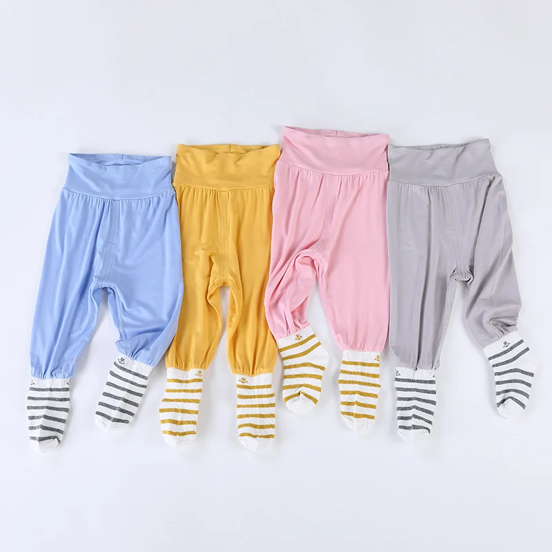 Baby Footed Pants Newborn Baby Girl Boy High Waist Pyjamas Pants Infant Summer Autumn Long Trousers With Socks Elastic Sleepwear