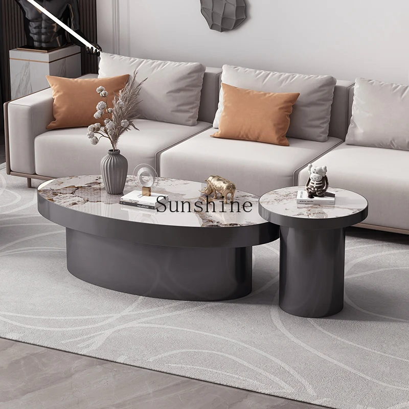 

Italian minimalist coffee table oval special-shaped rock slab living room small apartment high-end sense size combination