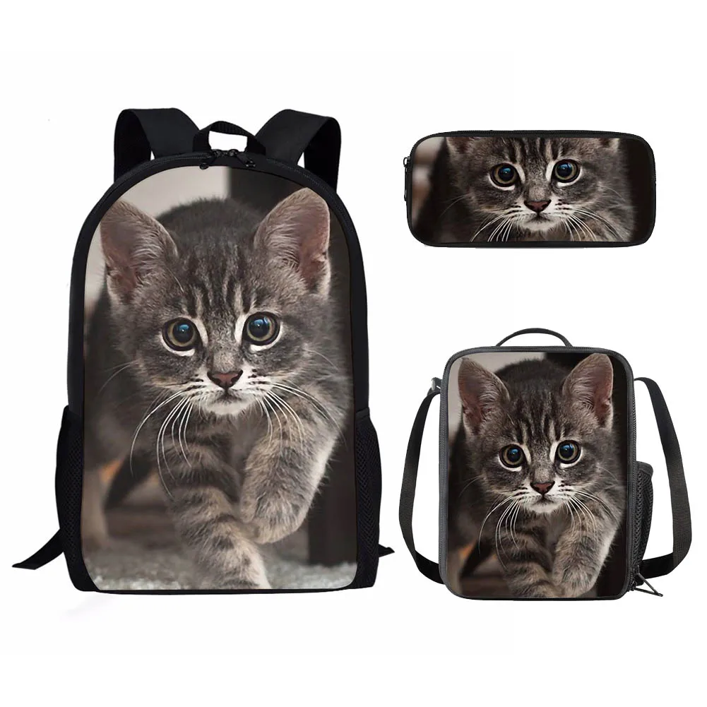 Ensemble de sac d'école imprimé chat animal de compagnie mignon pour garçons et filles, sac de livre étudiant avec sac à déjeuner, sac à crayons, sac à dos Campus 03, 3 pièces