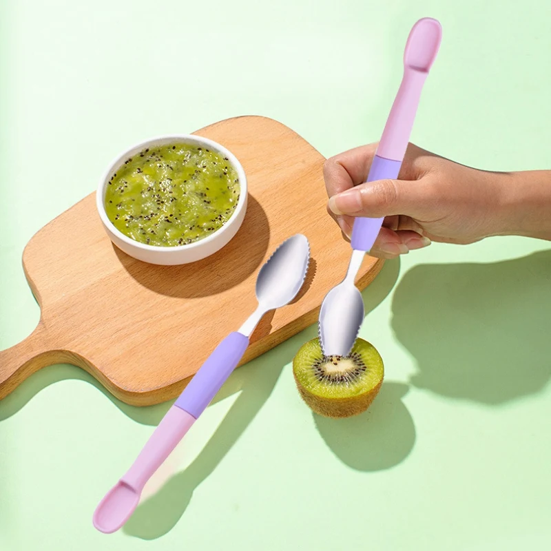 

Double-Headed Stainless Steel Baby Fruit Scooping Spoon Children's Supplementary Scraping Fruit Puree Spoon Baby Scraping Spoon