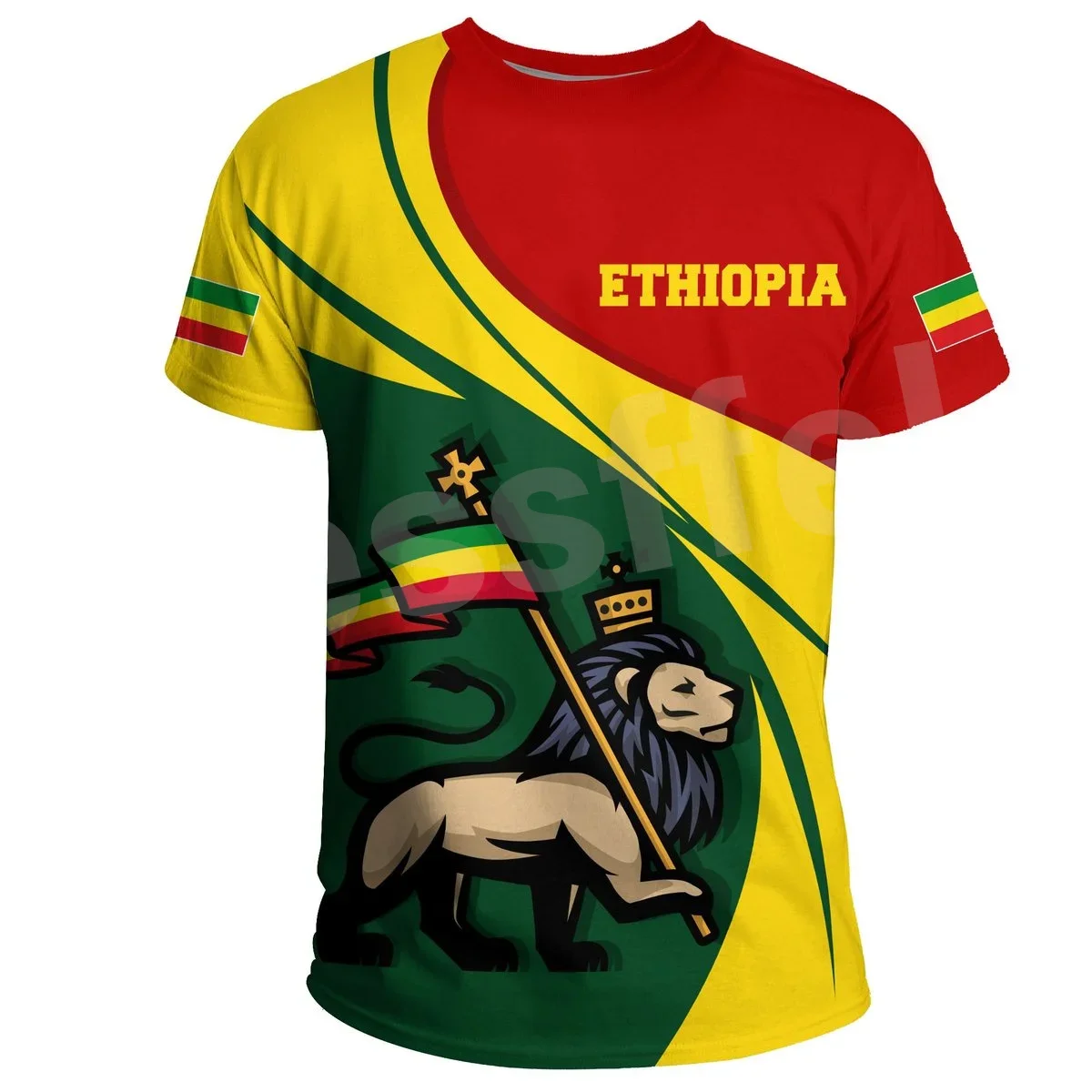 Tessffel Africa County Ethiopia King Native Tribe Lion 3DPrint Men/Women Summer Casual Tee Short Sleeves T-Shirts Streetwear A5