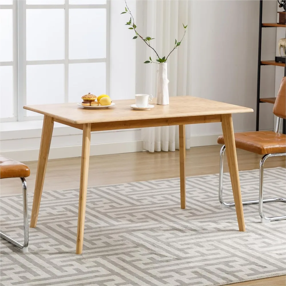 Esstisch, rechteckig, für Küche und Esszimmer, 100 % massives Bambusholz, quadratischer Mid-Century-Tisch für kleine Räume, 47 Zoll, Natur