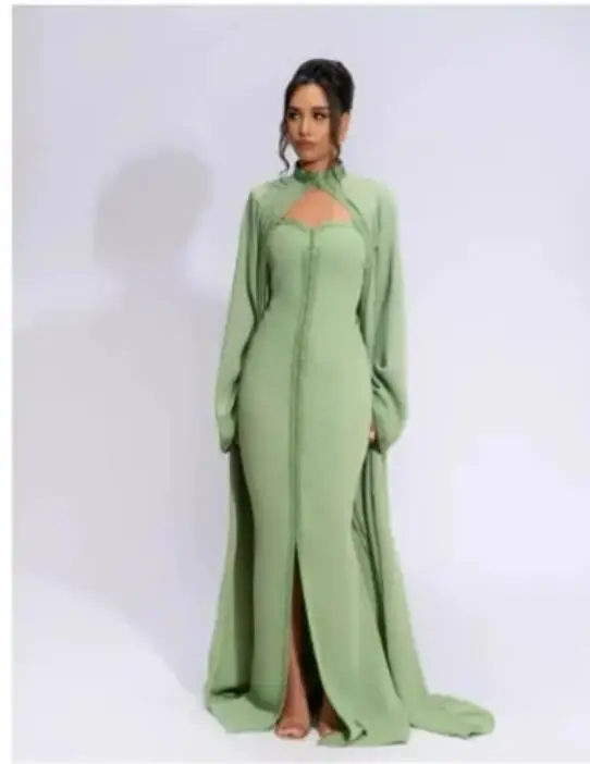 OLOEY Black Evening Dresses Saudi Arabic Dubai Women Outfit Long Sleeves Two Pieces Customised Formal Ocasion Dress Plus Size image 6