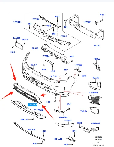 LR 099208   المصد الأمامي شبكة مدخل الهواء السفلي لسيارة لاند روفر رينج روفر سبورت 2018-2020 ث/O فتحة الكاميرا
