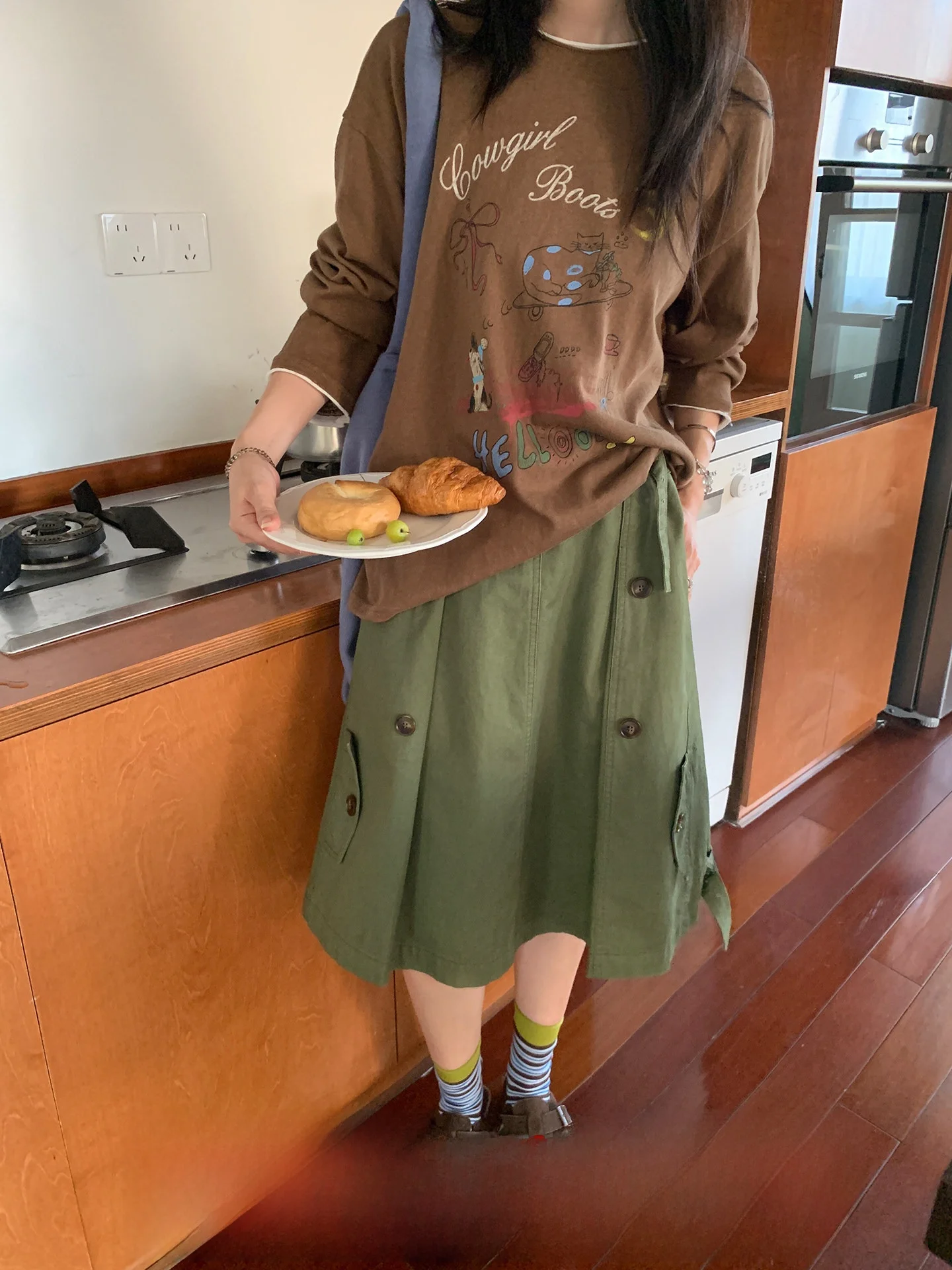 

Повседневная хлопковая юбка-трапеция из чистого хлопка с высокой талией, оригинальный дизайн, короткая юбка