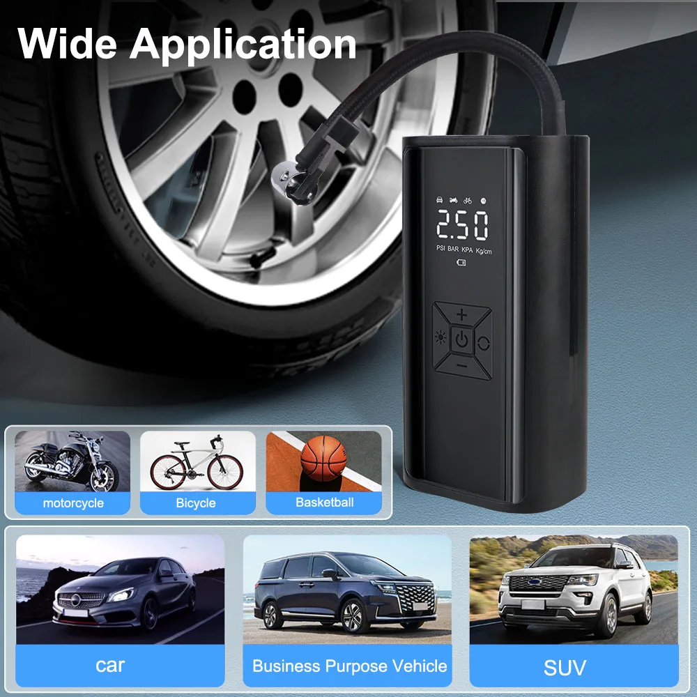 Air Compressor Tire Inflator 150PSI 120W Wireless Digital LCD Display Air Pump Portable Tire Pressure Gauge With LED Light