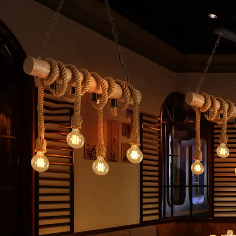Lampu bar restoran, lampu toko pakaian hotel, halaman checkout, kafe internet, lampu gantung retro dari tali rami
