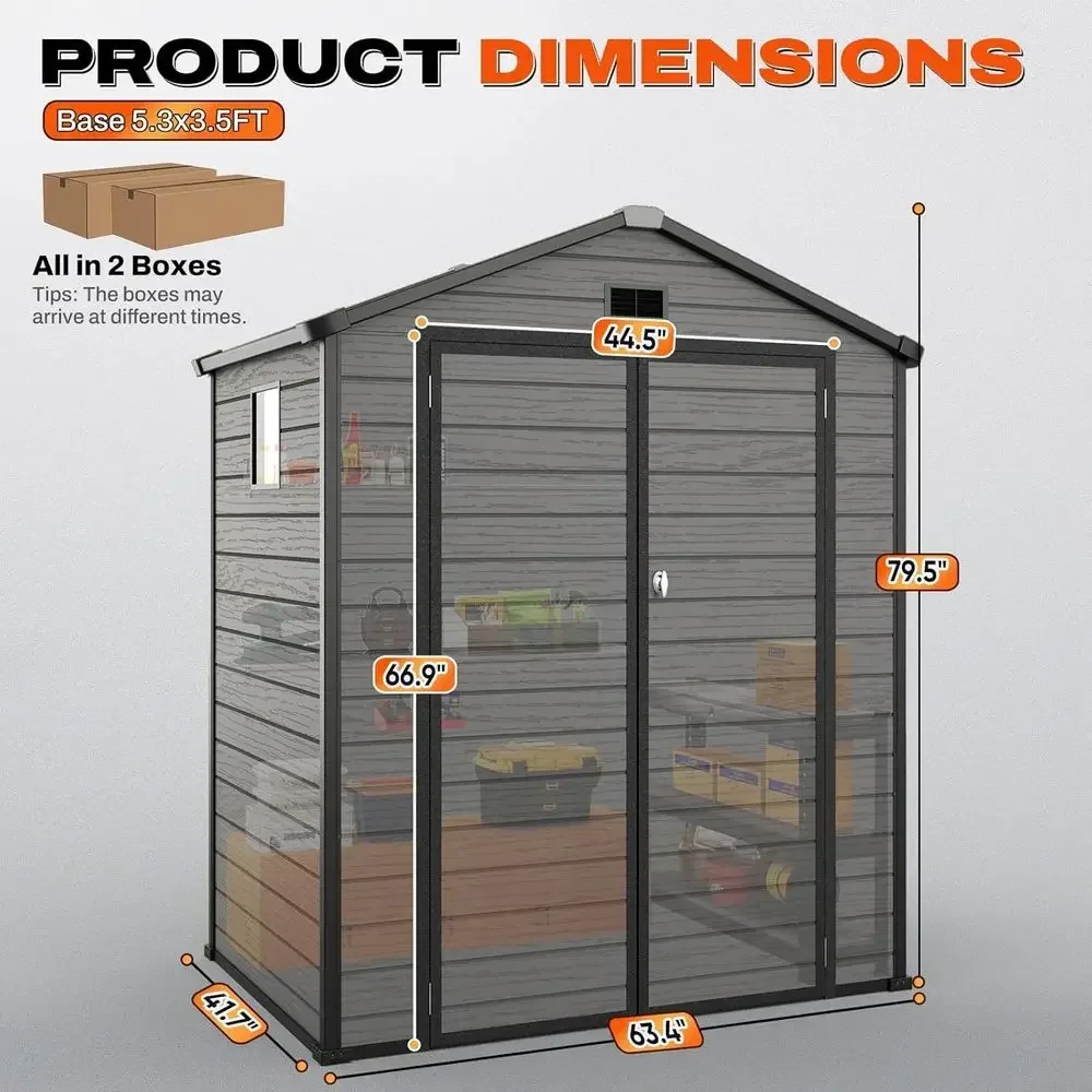 6x4 ft Resin Outdoor Storage Shed with Floor, Lockable Door, Windows, and Vents for Patio Furniture, Garden Tools, and Lawn Equi