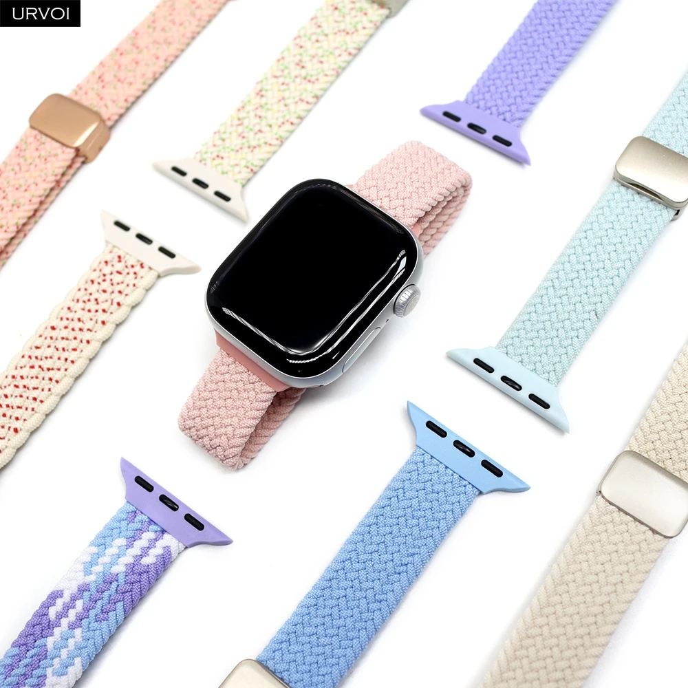 URVOI Schlankes, elastisches Nylonband für Apple Watch Serie 11, 10, 9, 8, 7, 6 SE, geflochtenes Schlaufenarmband mit Magnetschnalle, Mädchen-Armband, 40, 41, 42 mm