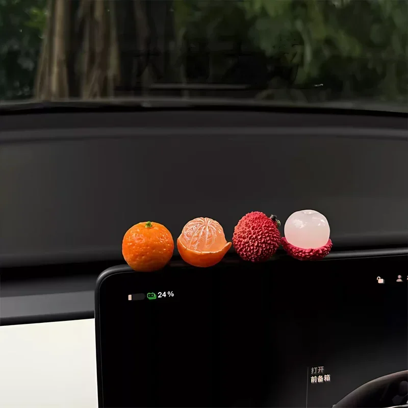 Vivid Fruit Design Car Dashboard Figurine, Durable Non-Slip Lychee & Tangerine Decor, Perfect Gift for Car Lovers