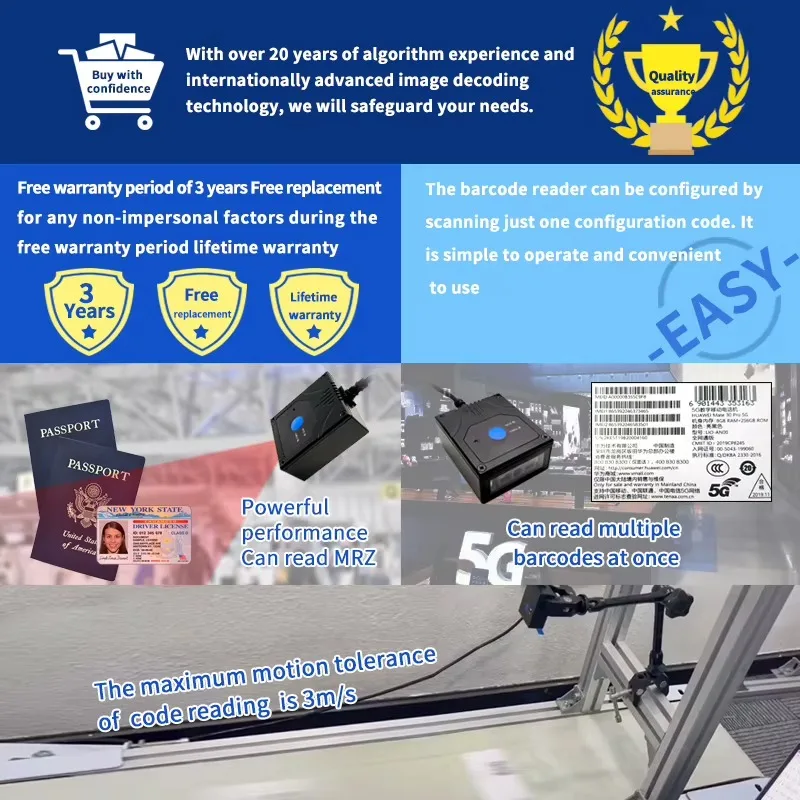 Long Range Barcode Reader PDF417 QR Code OCR MRZ Fixed Barcode Scanner for Smart Locker