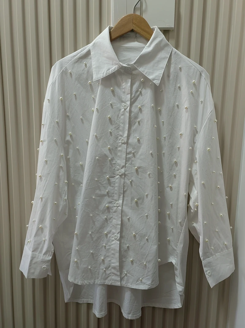 Heavy Industry Beaded Shirt for Women 2025 Autumn and Winter New French Design Niche Tops