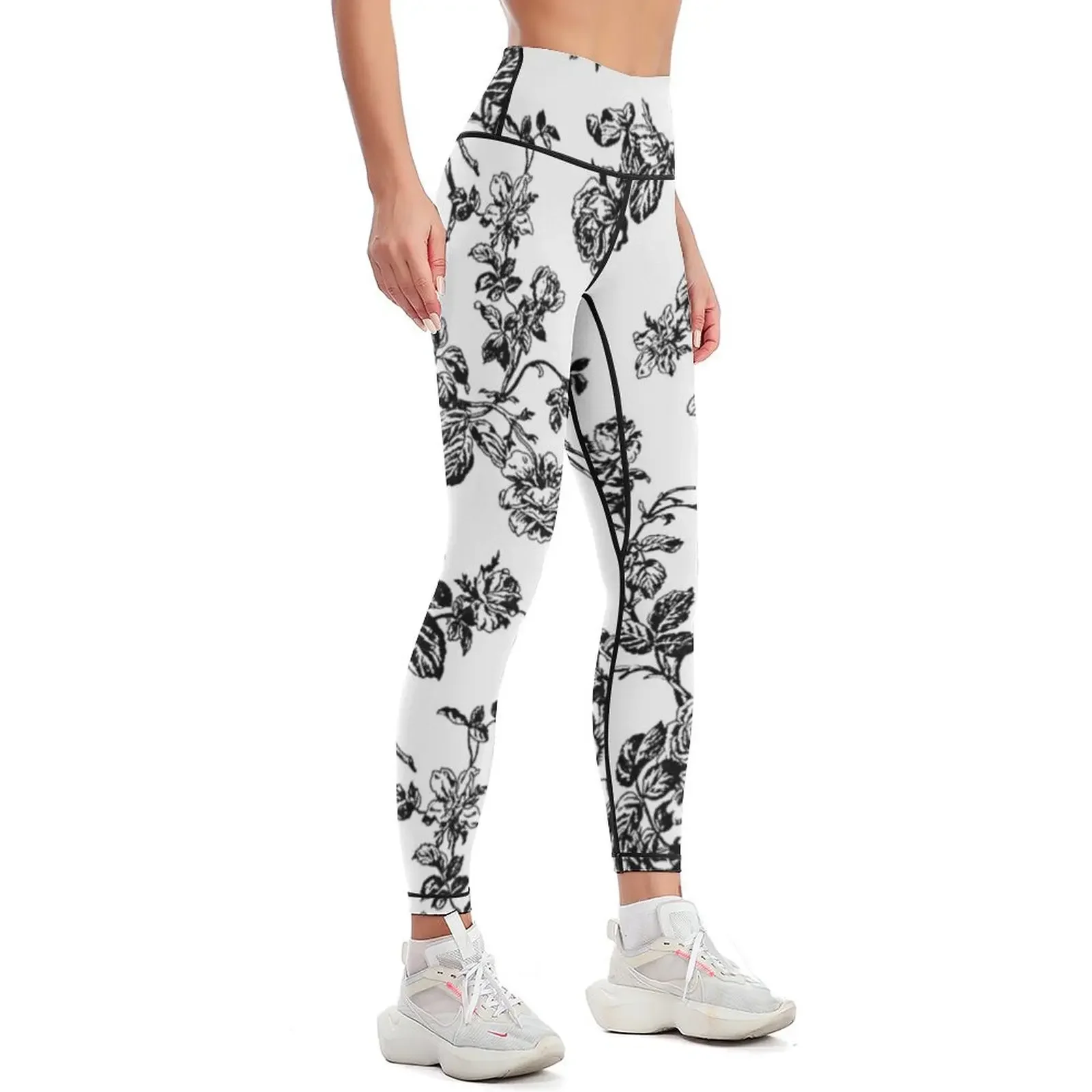 Toile, Black Roses Leggings Training pants trousers sports for gym Womens Leggings