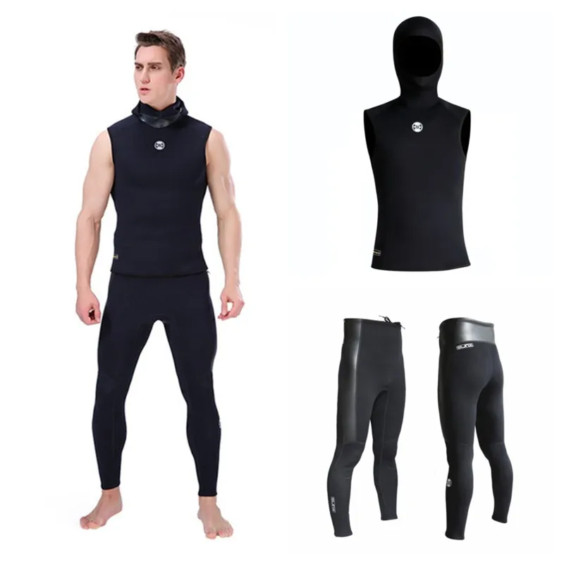 Men 3MM Neoprene Hooded Vest Male 2MM CR High Waist Thick Diving Pants Scuba Diving Snorkeling Spearfishing Surfing Wetsuit