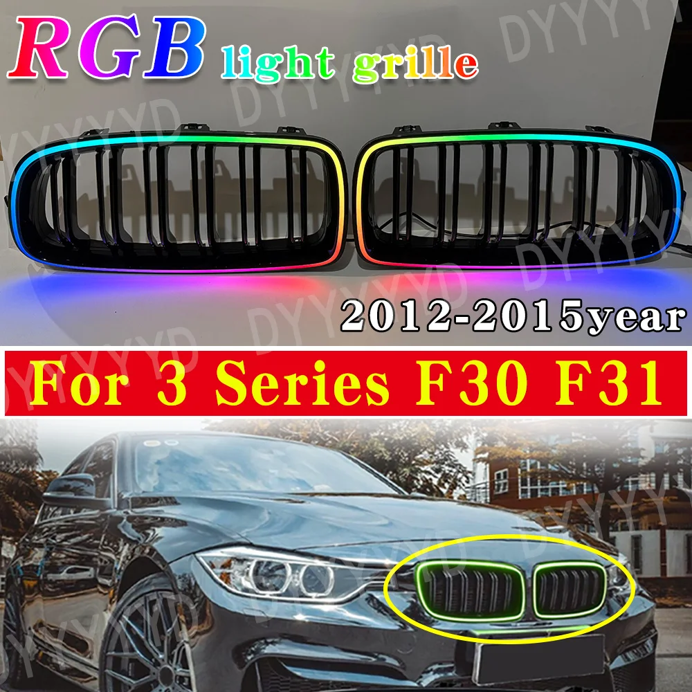 LED Light Grille For BMW 3 Series F30 F31 2012-2018 Car Front Bumper Racing Grille with RGB/White LED DRL Light Center Grill