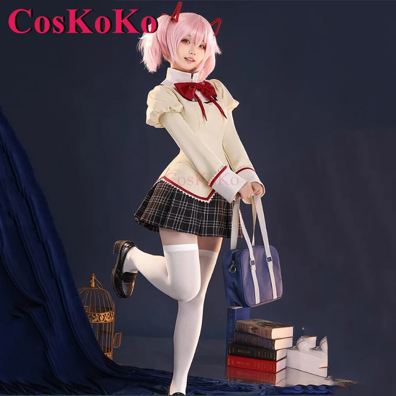 CosKoKo Kaname Madoka Cosplay Anime Puella Magi Madoka Magica Costume Gorgeous School Uniform Halloween Party Role Play Clothing