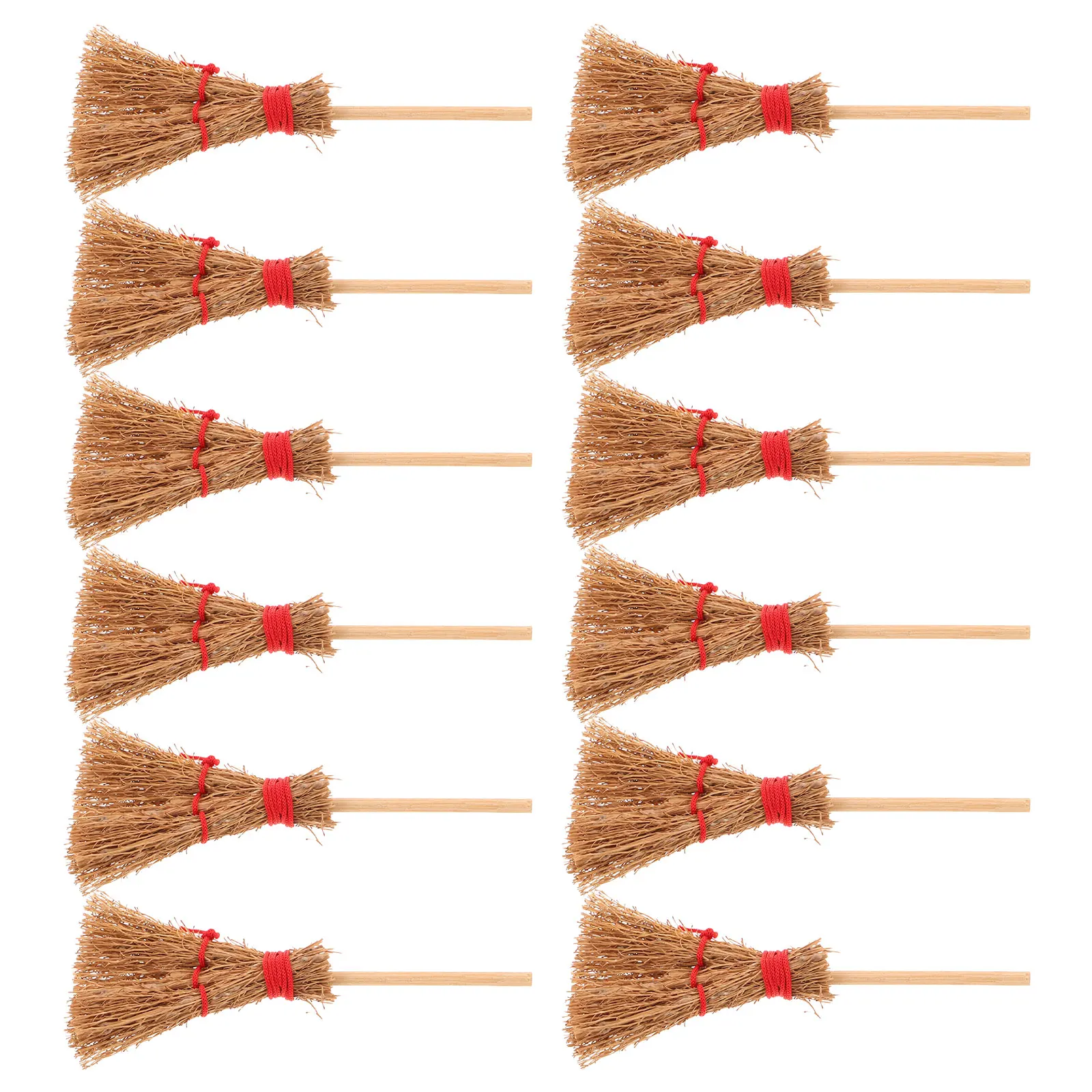 

12 Pcs Broom Straw Scene Decoration Witches Prop Dollhouse Accessories Props Wooden Miniature Artificial Brooms